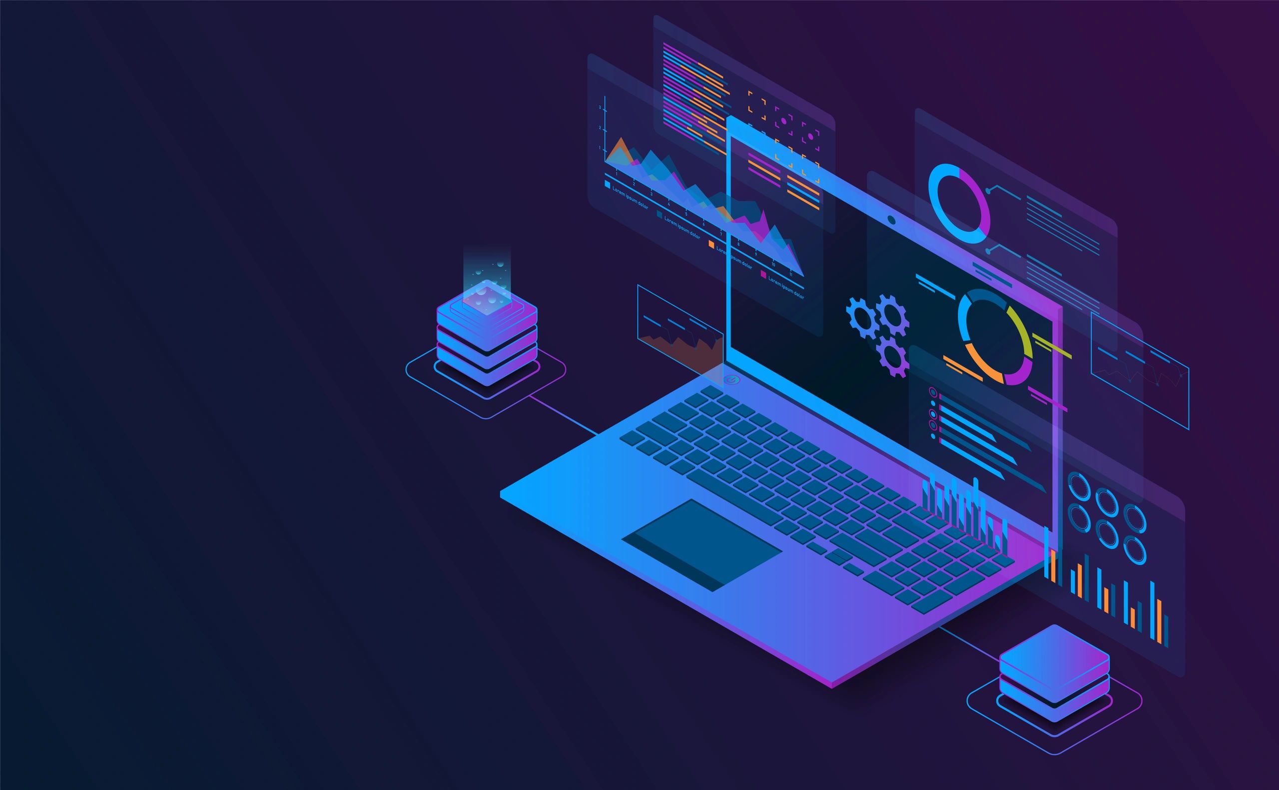 Ilustración de panel de datos y análisis para contenido educativo con IA